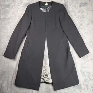 J. Crew Blazer Coat Women's 12 Black Wool Blend Lined Collarless Long